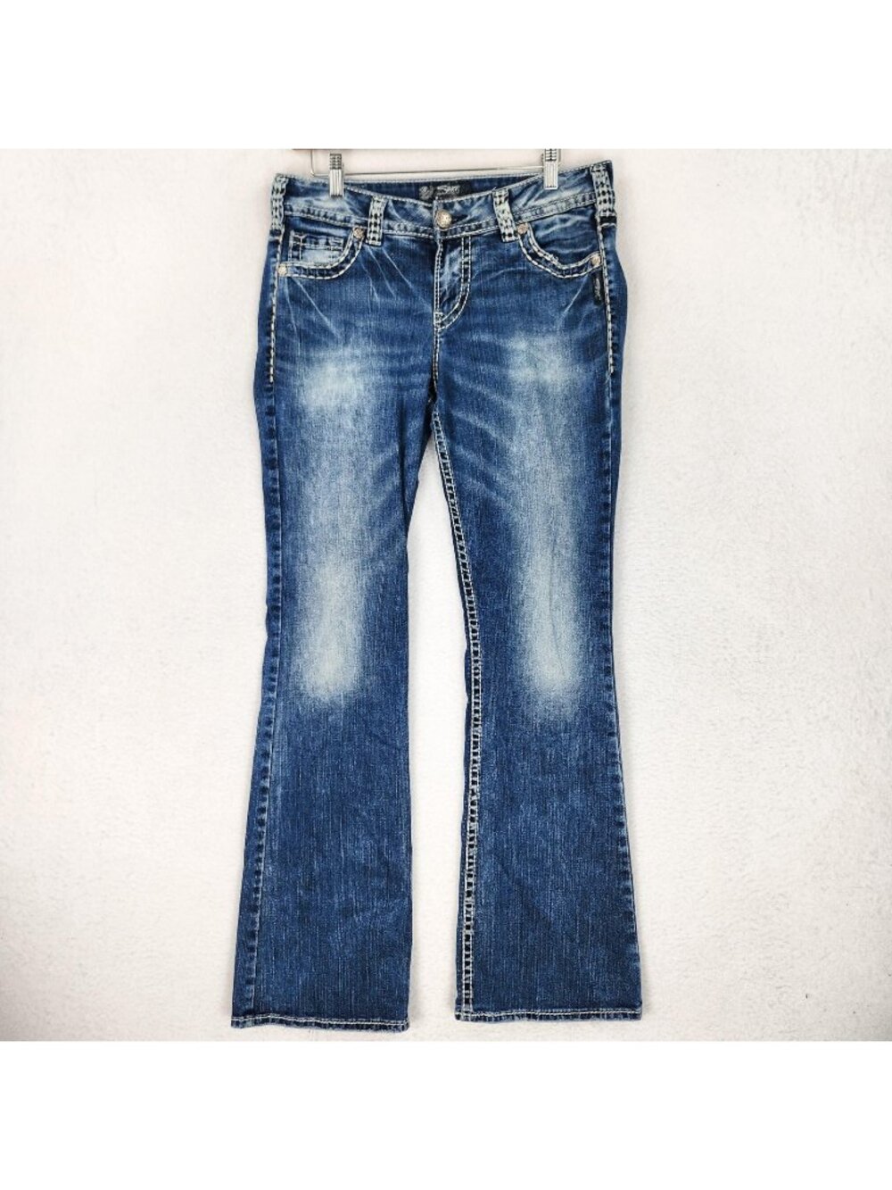 Silver Jeans Womens 31 Blue Suki Mid Rise Bootcut Fluid Distressed Stretch Denim